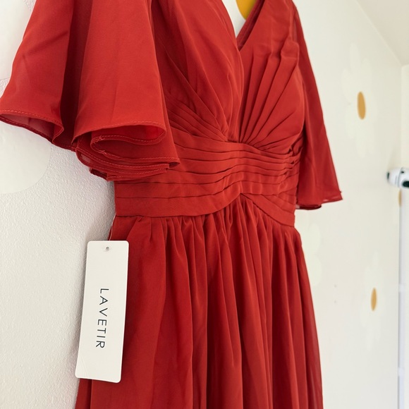NWT Lavetir Rust A-Line V-Neck Chiffon Gown with Side Slit - Picture 7 of 16